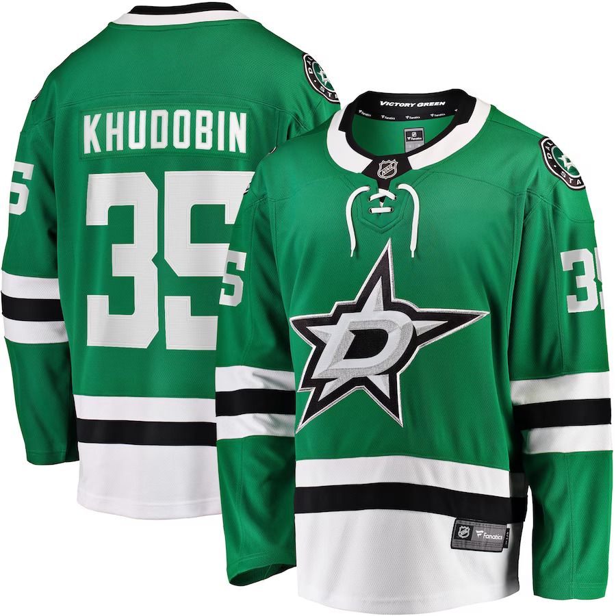Men Dallas Stars 35 Anton Khudobin Fanatics Branded Kelly Green Breakaway Player NHL Jersey